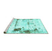 Sideview of Machine Washable Abstract Turquoise Modern Area Rugs, wshabs2084turq