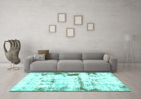 Machine Washable Abstract Turquoise Modern Rug, wshabs2084turq