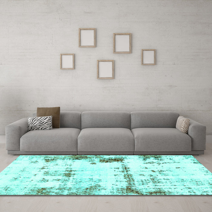 Machine Washable Abstract Turquoise Modern Area Rugs in a Living Room,, wshabs2084turq