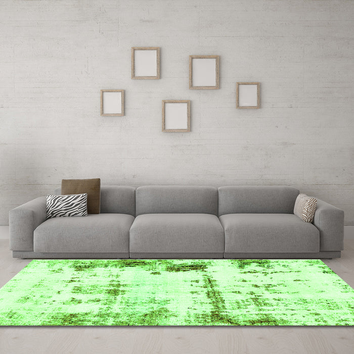 Machine Washable Abstract Green Modern Area Rugs in a Living Room,, wshabs2084grn