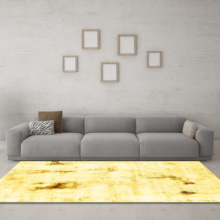 Machine Washable Abstract Yellow Modern Rug in a Living Room, wshabs2085yw