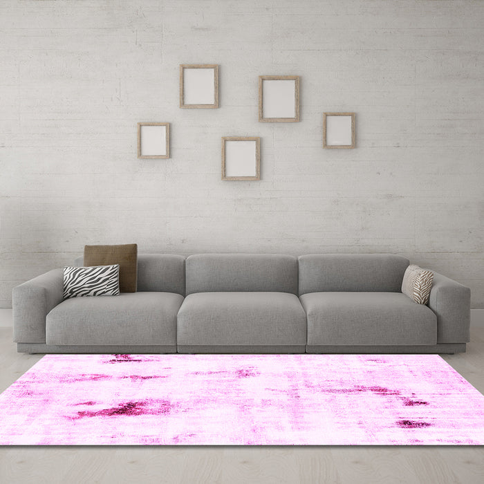 Machine Washable Abstract Pink Modern Rug in a Living Room, wshabs2085pnk