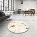 Round Machine Washable Abstract Whip Beige Rug in a Office, wshabs2085