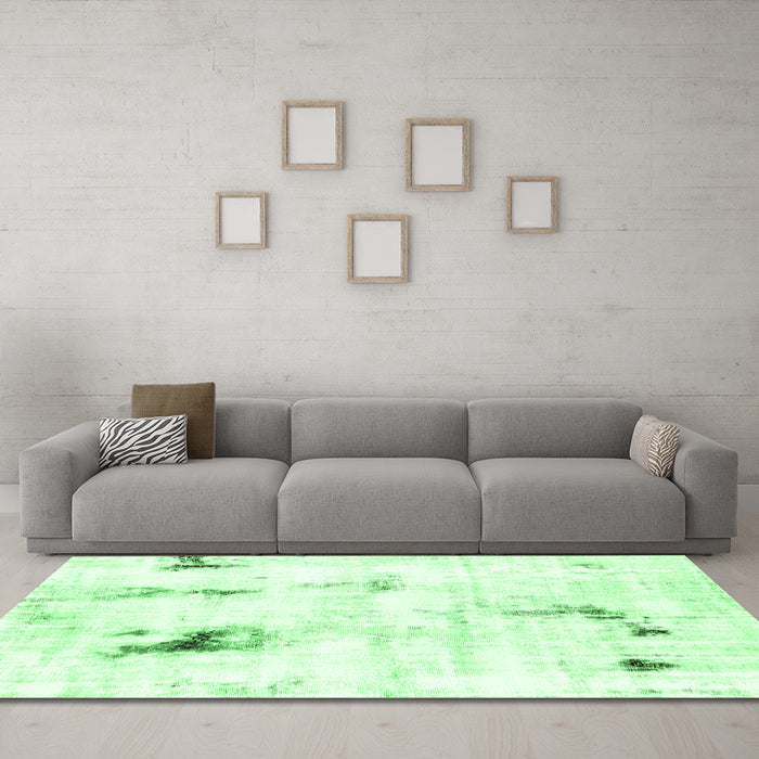 Machine Washable Abstract Emerald Green Modern Area Rugs in a Living Room,, wshabs2085emgrn
