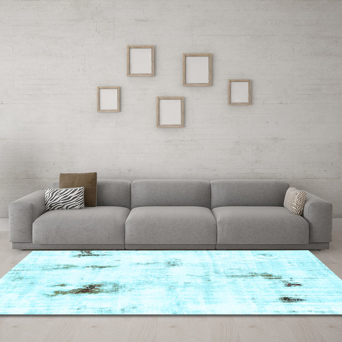 Machine Washable Abstract Light Blue Modern Rug in a Living Room, wshabs2085lblu