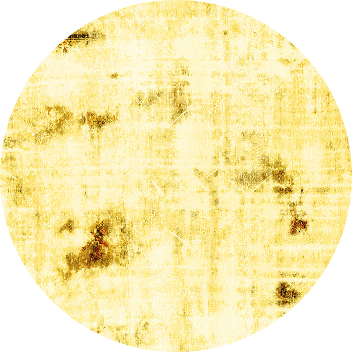 Round Abstract Yellow Modern Rug, abs2085yw