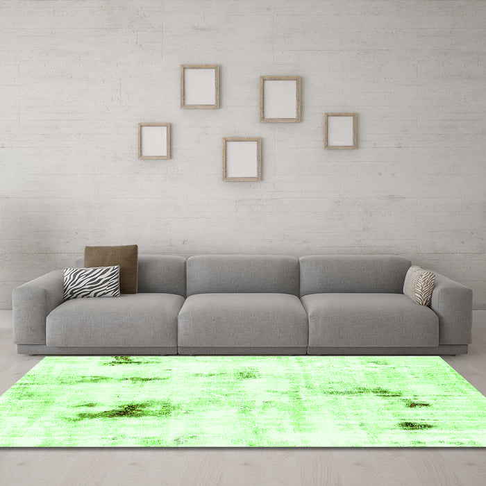 Machine Washable Abstract Green Modern Area Rugs in a Living Room,, wshabs2085grn