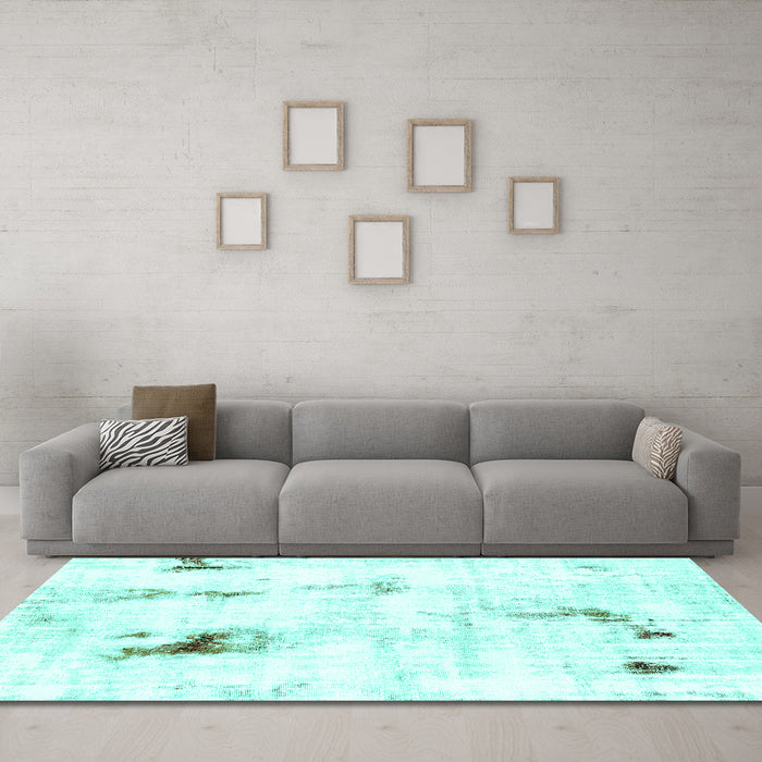 Machine Washable Abstract Turquoise Modern Area Rugs in a Living Room,, wshabs2085turq