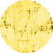 Round Machine Washable Abstract Yellow Modern Rug, wshabs2086yw