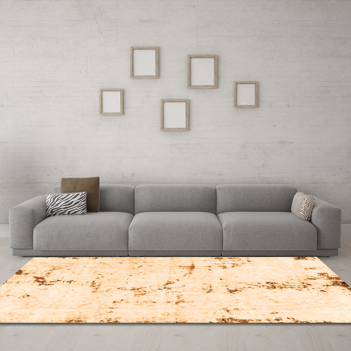 Machine Washable Abstract Orange Modern Area Rugs in a Living Room, wshabs2086org