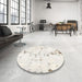 Round Abstract Antique White Beige Modern Rug in a Office, abs2086