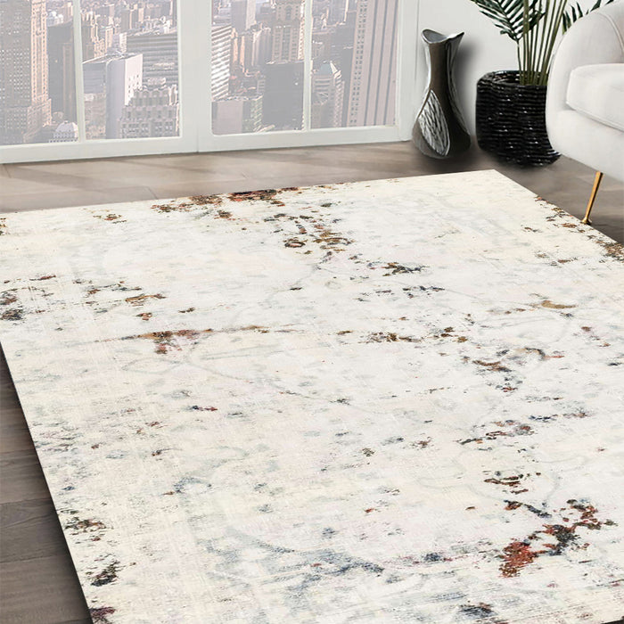 Machine Washable Abstract Antique White Beige Rug in a Family Room, wshabs2086