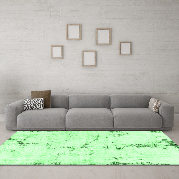 Machine Washable Abstract Emerald Green Modern Area Rugs in a Living Room,, wshabs2086emgrn