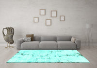 Machine Washable Abstract Turquoise Modern Rug, wshabs2086turq