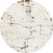 Round Abstract Antique White Beige Modern Rug, abs2086