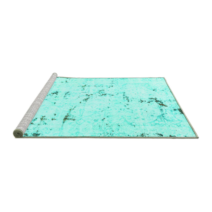 Sideview of Machine Washable Abstract Turquoise Modern Area Rugs, wshabs2086turq