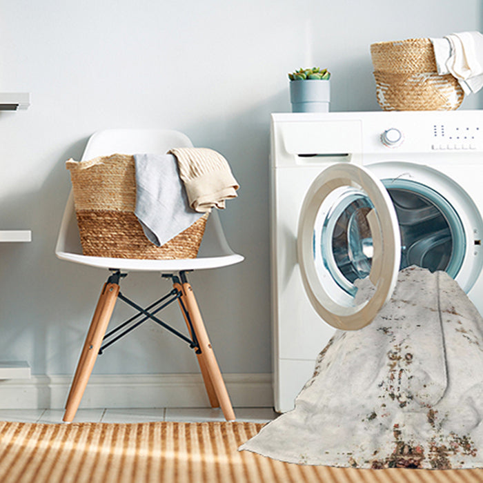 Machine Washable Abstract Antique White Beige Rug in a Washing Machine, wshabs2086