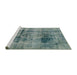 Sideview of Machine Washable Abstract Dark Sea Green Rug, wshabs2087