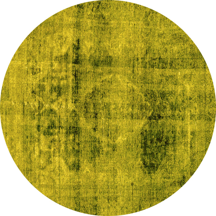 Round Abstract Yellow Modern Rug, abs2087yw