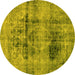 Round Abstract Yellow Modern Rug, abs2087yw