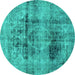 Round Abstract Turquoise Modern Rug, abs2087turq