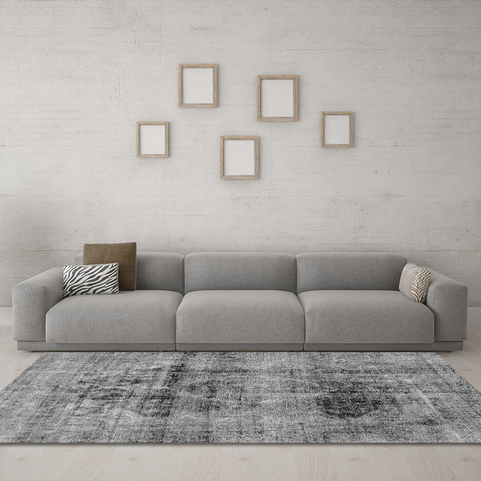 Machine Washable Abstract Gray Modern Rug in a Living Room,, wshabs2087gry