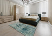 Abstract Dark Sea Green Modern Rug in a Bedroom, abs2087