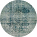 Round Abstract Dark Sea Green Modern Rug, abs2087