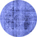 Round Abstract Blue Modern Rug, abs2087blu