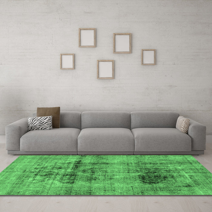 Machine Washable Abstract Emerald Green Modern Area Rugs in a Living Room,, wshabs2087emgrn