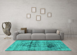 Machine Washable Abstract Turquoise Modern Area Rugs in a Living Room,, wshabs2087turq