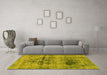 Machine Washable Abstract Yellow Modern Rug in a Living Room, wshabs2087yw