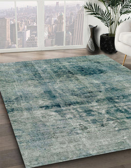 Machine Washable Abstract Dark Sea Green Rug in a Family Room, wshabs2087
