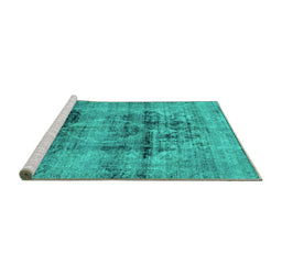 Sideview of Machine Washable Abstract Turquoise Modern Area Rugs, wshabs2087turq