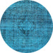 Round Machine Washable Persian Light Blue Bohemian Rug, wshabs2088lblu