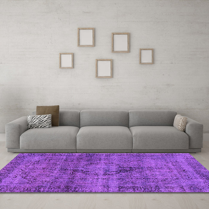 Machine Washable Persian Purple Bohemian Area Rugs in a Living Room, wshabs2088pur