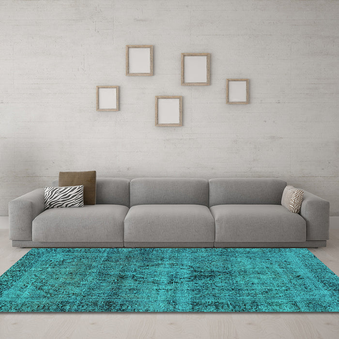 Machine Washable Persian Turquoise Bohemian Area Rugs in a Living Room,, wshabs2088turq