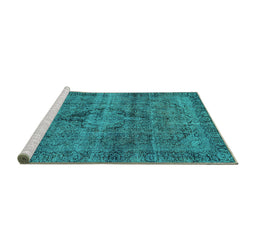 Sideview of Machine Washable Persian Turquoise Bohemian Area Rugs, wshabs2088turq