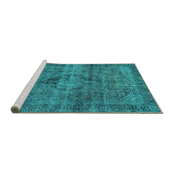 Sideview of Machine Washable Persian Turquoise Bohemian Area Rugs, wshabs2088turq