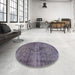 Round Abstract Lavender Purple Persian Rug in a Office, abs2088