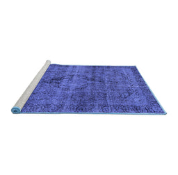 Sideview of Machine Washable Persian Blue Bohemian Rug, wshabs2088blu
