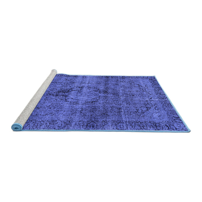 Sideview of Machine Washable Persian Blue Bohemian Rug, wshabs2088blu