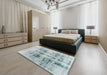 Abstract Light Steel Blue Modern Rug in a Bedroom, abs2089