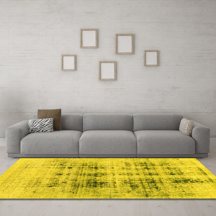 Machine Washable Abstract Yellow Modern Rug in a Living Room, wshabs2089yw