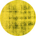 Round Abstract Yellow Modern Rug, abs2089yw