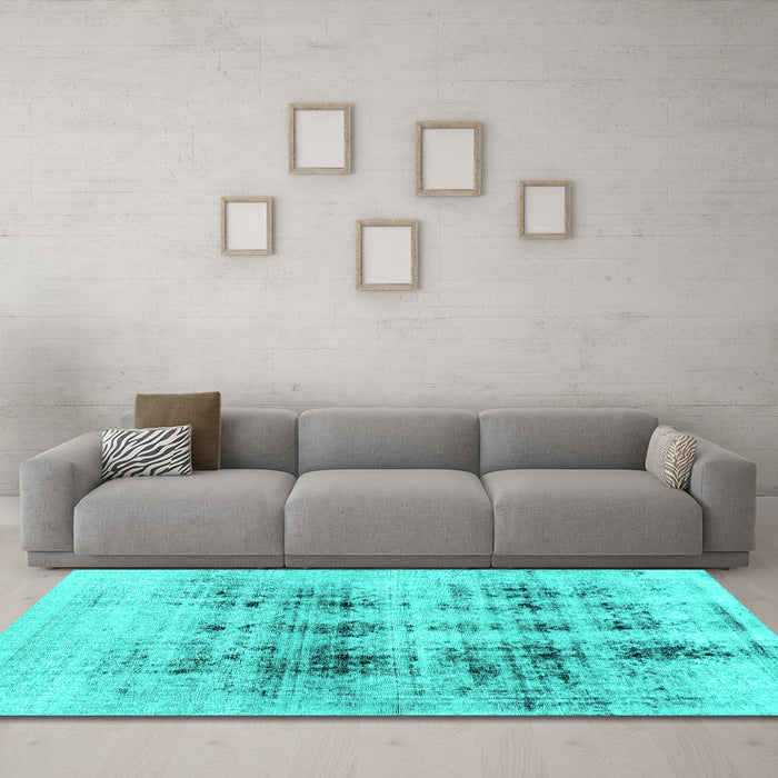 Machine Washable Abstract Turquoise Modern Area Rugs in a Living Room,, wshabs2089turq
