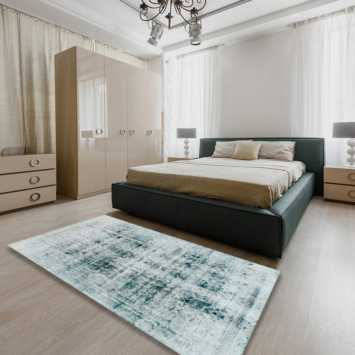 Machine Washable Abstract Light Steel Blue Rug in a Bedroom, wshabs2089