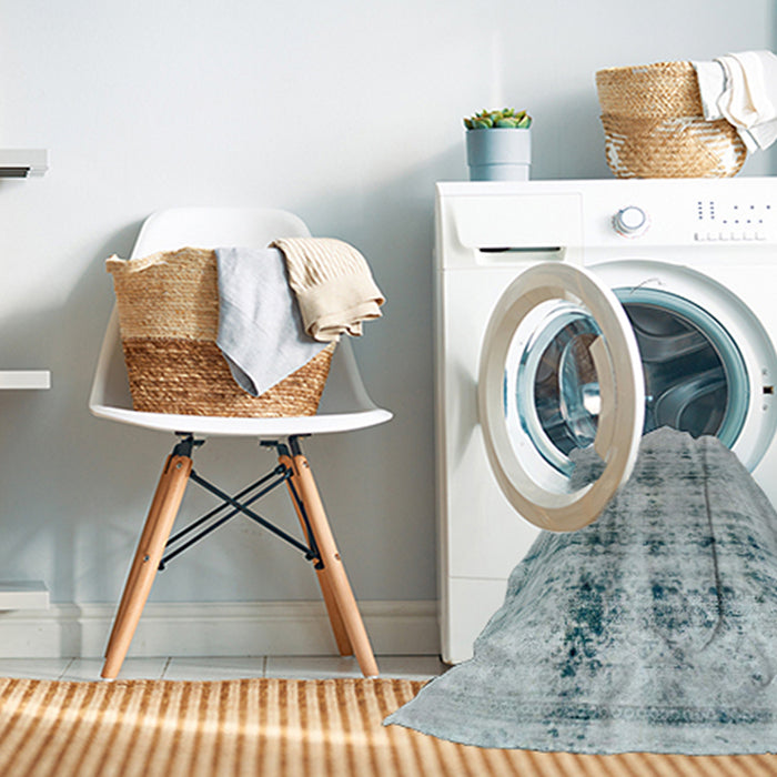 Machine Washable Abstract Light Steel Blue Rug in a Washing Machine, wshabs2089