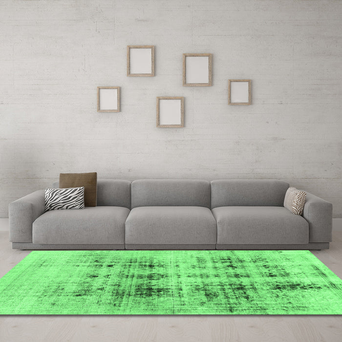 Machine Washable Abstract Emerald Green Modern Area Rugs in a Living Room,, wshabs2089emgrn