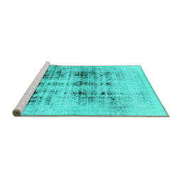 Sideview of Machine Washable Abstract Turquoise Modern Area Rugs, wshabs2089turq